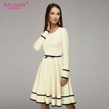 Elegant women casual dress 2018 O-neck long sleeve knee-length