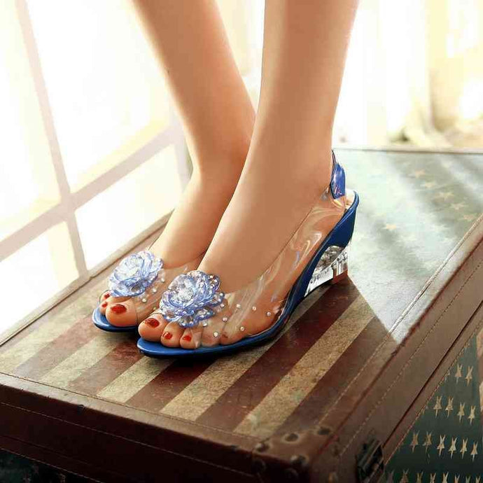 Fashionable Flower Transparent Wedge Heel Sandals