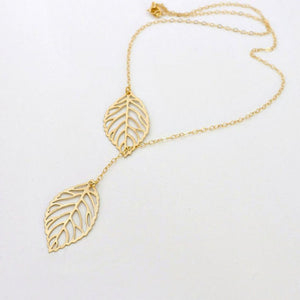 Simple SUSENSTONE Metal Double Leaf Pendant Alloy Choker Necklace