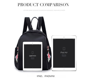 Women Backpack Nylon Waterproof Fashion Shoulder Bag Embroidery Floral Travel Backpacks