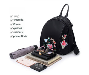 Women Backpack Nylon Waterproof Fashion Shoulder Bag Embroidery Floral Travel Backpacks
