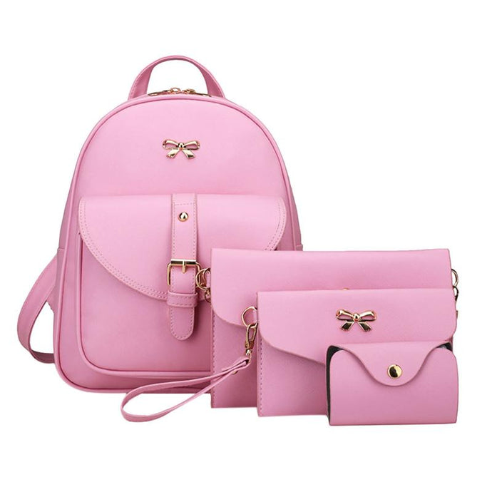 Women Backpack PU Female Shoulder Bags 4pcs Women PU Leather