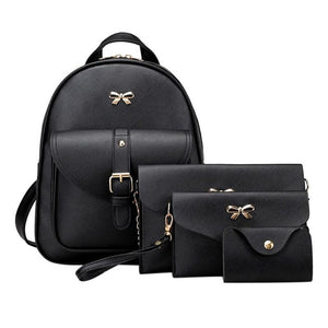 Women Backpack PU Female Shoulder Bags 4pcs Women PU Leather
