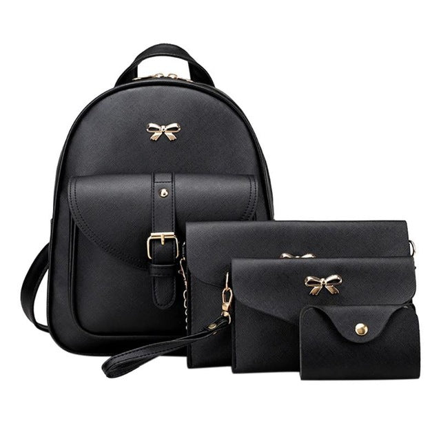 Women Backpack PU Female Shoulder Bags 4pcs Women PU Leather