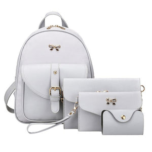 Women Backpack PU Female Shoulder Bags 4pcs Women PU Leather