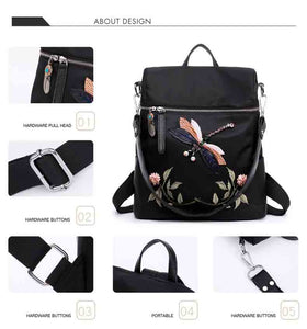Elegant Flower Dragon Fly Backpack with 3D embroidery