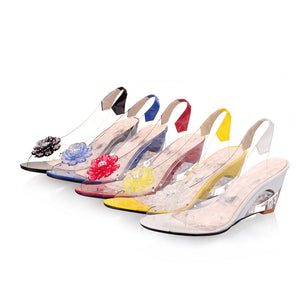 Fashionable Flower Transparent Wedge Heel Sandals